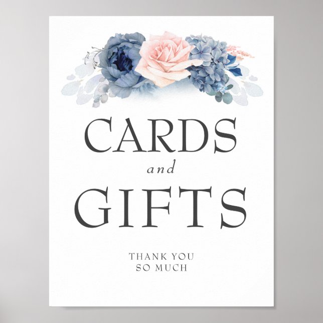 Wedding Cards and Gifts Sign Dusty Blue Floral (Front)
