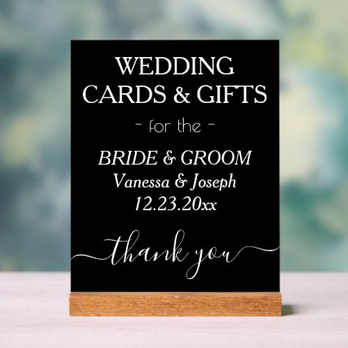 Wedding Cards Black White NAMES Typography  Acrylic Sign