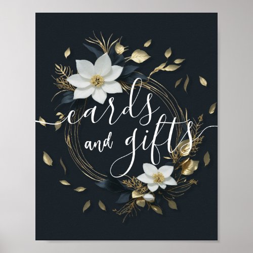 Wedding Cards Gifts Chic White Gold Floral Wreath Poster