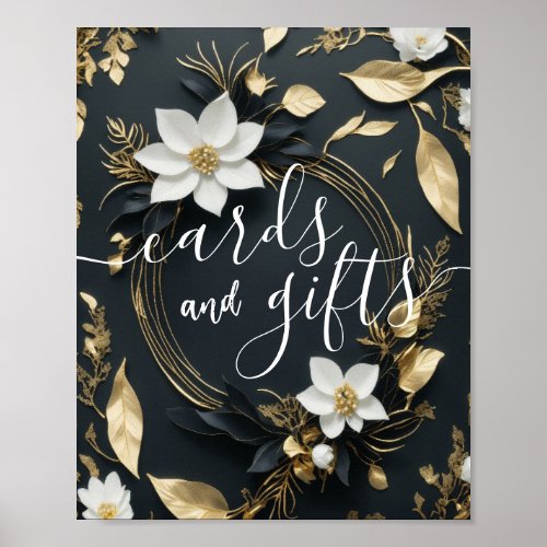 Wedding Cards Gifts Chic White Gold Floral Wreath Poster