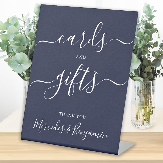 Wedding Cards Gifts Modern Calligraphy Navy Blue Pedestal Sign (Creator Uploaded)