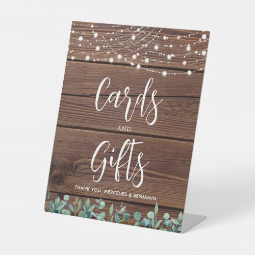 Wedding Cards Gifts Rustic Greenery String Lights  Pedestal Sign
