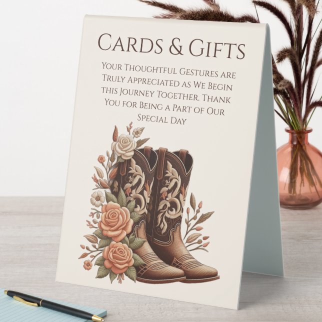 Wedding Cards & Gifts Sign-Cowboy Boots Table Tent (In SItu (Table))