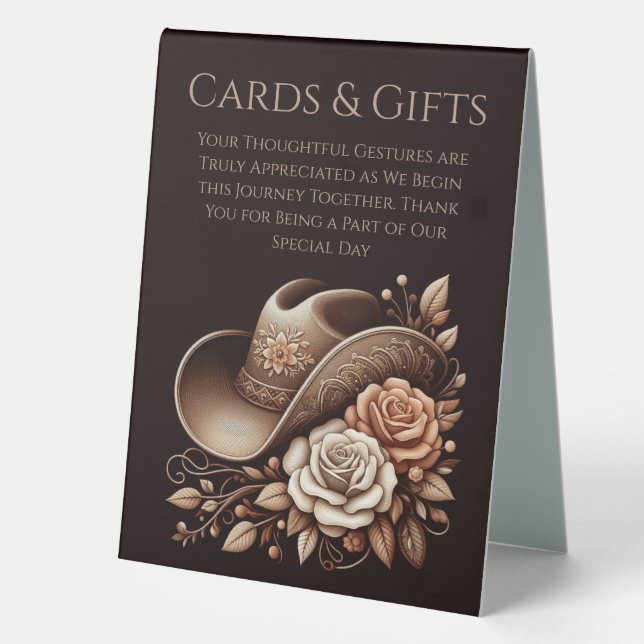 Wedding Cards & Gifts Sign-Cowgirl Hat  Table Tent (Back)