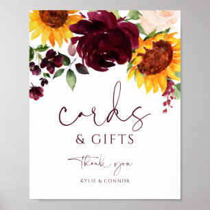 Wedding Cards & Gifts Sign Sunflower Rose Burgundy