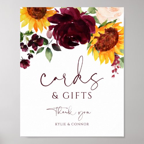 Wedding Cards  Gifts Sign Sunflower Rose Burgundy