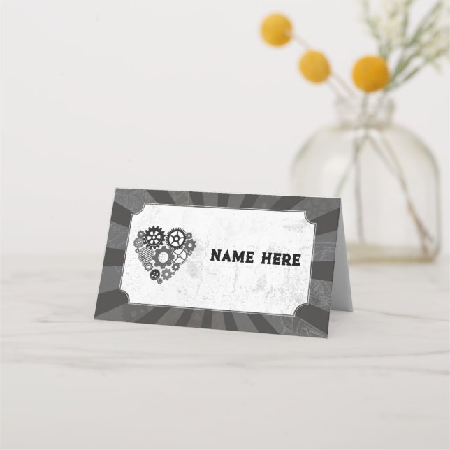 Wedding Cards Names Steampunk Wedding Hearts Cogs  (Front)