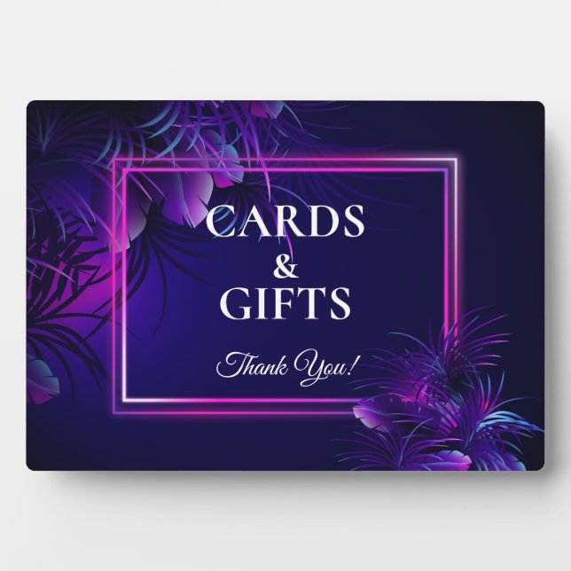 Wedding Cards Sign Stunning Neon Tropical Foliage Plaque (Front)