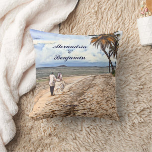 Wedding Caribbean Islands Watercolor Beach Custom Throw Pillow