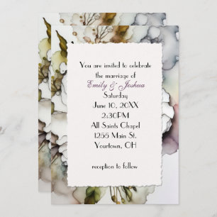 Wedding Carnation Alcohol Ink Abstract Invitation