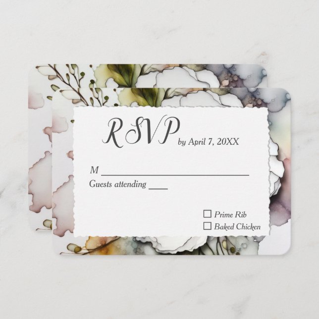 Wedding Carnation In Alcohol Ink Design RSVP Card (Front/Back)