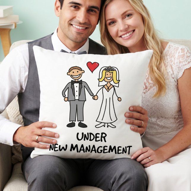 Wedding Cartoon - Under New Management Throw Pillow (Creator Uploaded)
