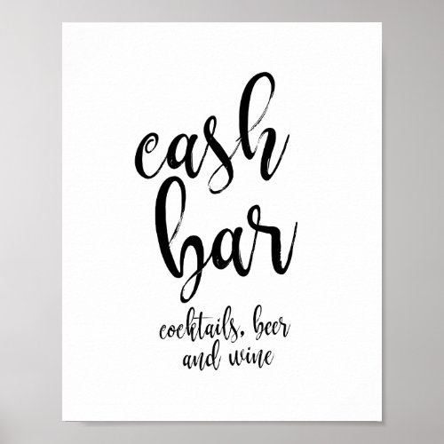 Wedding Cash Bar Black and White 8x10 Sign