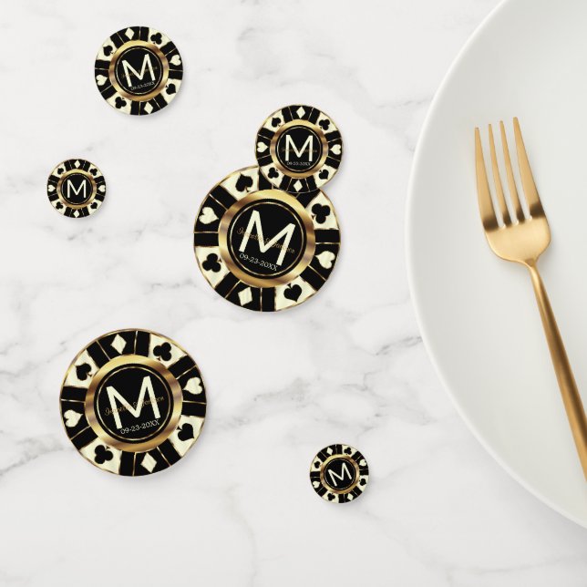 Wedding Casino Poker Chip - Ivory & Black Confetti (Group)