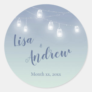Wedding Casual Theme Soft Blue and White Classic Round Sticker