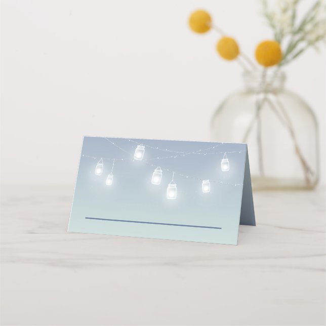 Wedding Casual Theme Soft Blue and White Place Card (Front)