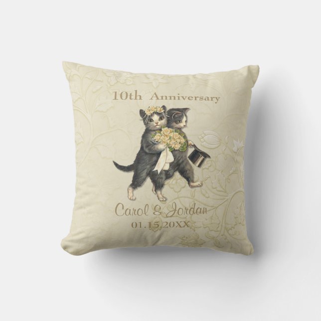 Wedding Cats 10th Anniversary on Ivory- Customize Throw Pillow (Front)