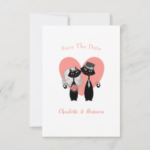 Wedding Cats Black White Coral Cute Save The Date