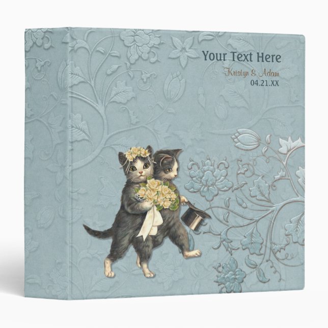 Wedding Cats Bridal Floral - Aqua 3 Ring Binder (Front/Spine)