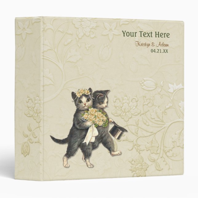 Wedding Cats Bridal Floral - Ivory 3 Ring Binder (Front/Spine)
