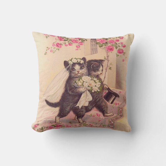Wedding Cats Bride and Groom Throw Pillow (Front)