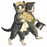 Wedding Cats Cutout<br><div class="desc">Cute cat Bride and Groom Photo Sculpture. He looks elegant with his top hat and she is sweet in her rose accented bridal hair wreath and carries a matching rose bouquet. Makes a delightful ornament or cake topper.</div>