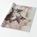 Wedding Cats Light Blue Wrapping Paper<br><div class="desc">This is a cute vintage cat bride and groom couple with pink roses scattered all around in a light blue background.</div>