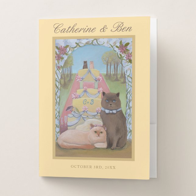 Wedding Cats Personalized Yellow Pocket Folder (Front)