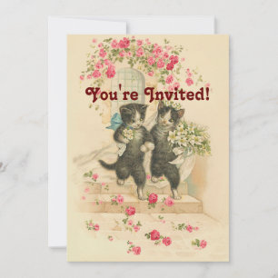 Wedding Cats Vintage Soft Gold Invitation