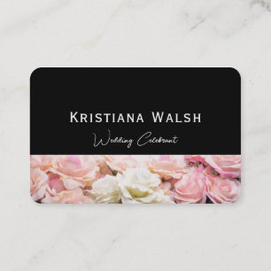 Wedding Celebrant black with pink florals Business Card