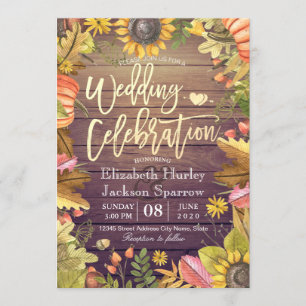 Wedding Celebration Autumn Maple Leaf Pumpkin Wood Invitation