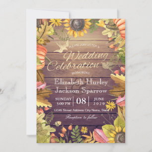 Wedding Celebration Autumn Maple Leaf Pumpkin Wood Invitation