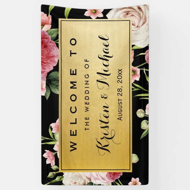 Wedding Celebration Black Gold Vintage Floral Banner