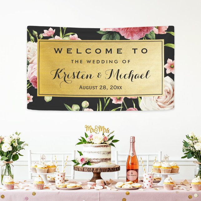 Wedding Celebration Black Gold Vintage Floral Banner (Creator Uploaded)