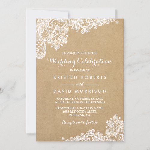 Wedding Celebration Classy Floral Lace Kraft Card