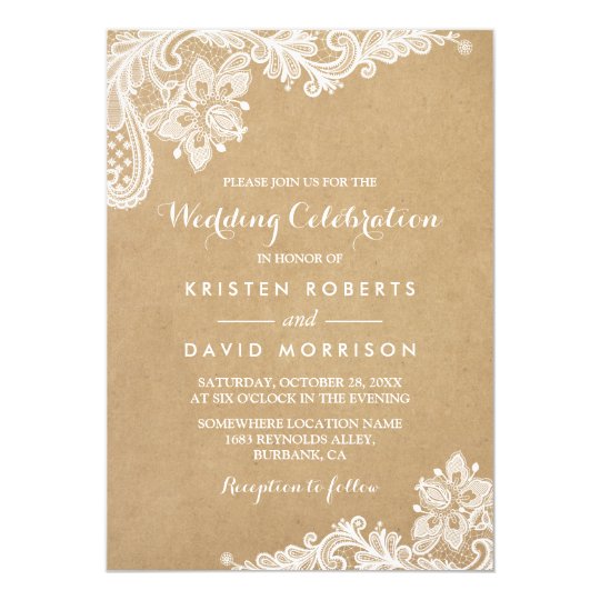 Wedding Celebration Classy Floral Lace Kraft Invitation | Zazzle.com