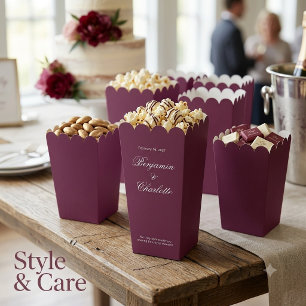 Wedding Celebration Name Date Burgundy Popcorn Favor Boxes