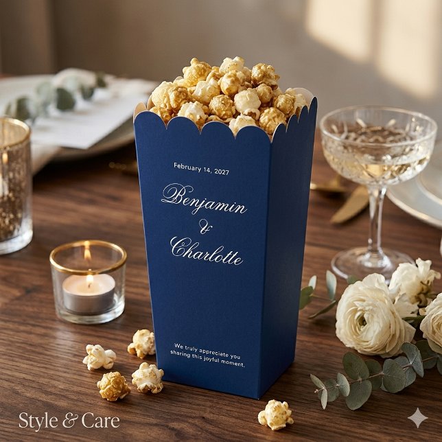 Wedding Celebration Name Date Navy Popcorn Favor Boxes (Wedding Celebration Name Date Navy Popcorn Favor Boxes)