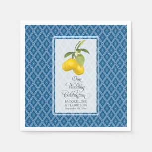 Wedding Celebration Navy Blue White Lemon Citrus Napkins
