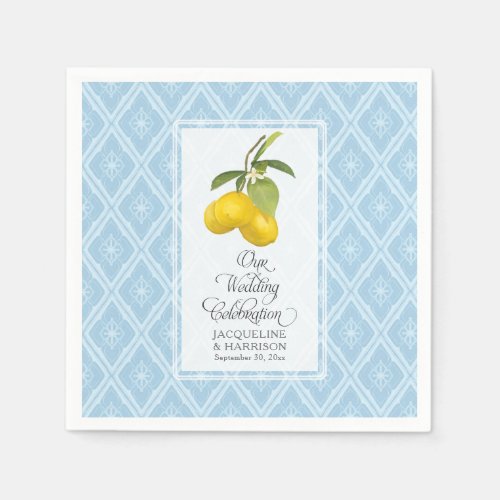 Wedding Celebration Navy Blue White Lemon Citrus Paper Napkins