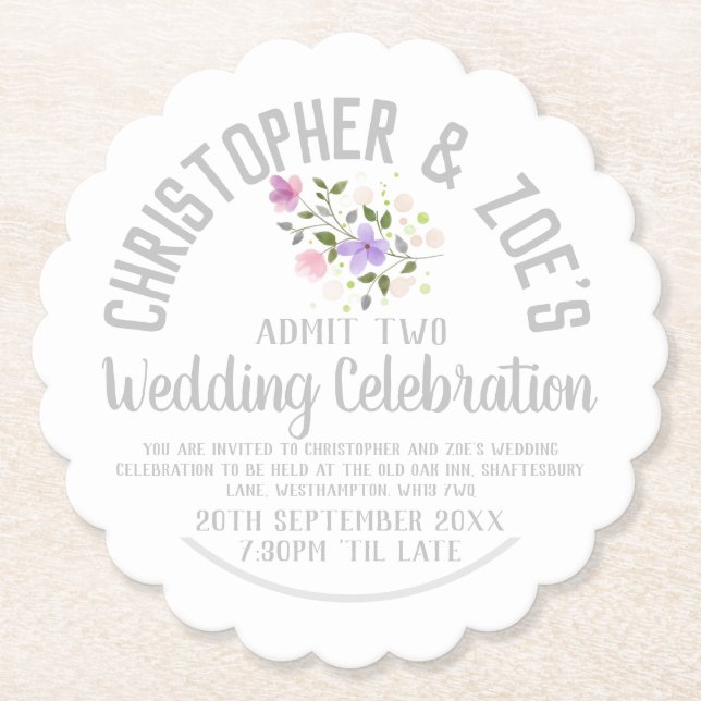 Wedding Celebration Party Invitation Ticket Paper Coaster (Front)