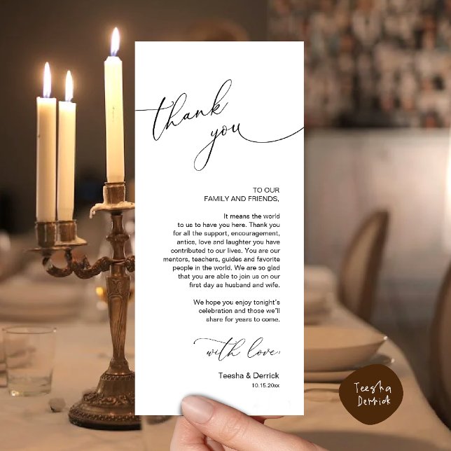 Wedding Celebration Place Setting Thank You Card (Wedding Dinner Celebration Place Setting Thank You Modern Romantic Card in Black White)