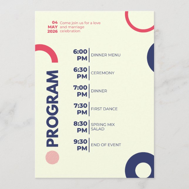 Wedding Celebration Program – Modern Red & Navy Ci (Front)