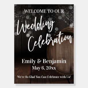 Wedding Celebration Rustic Wood Barrel and Lights Foam Board