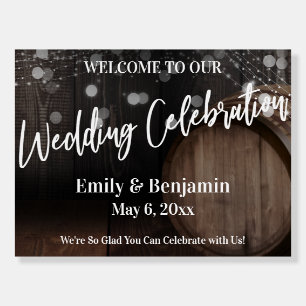 Wedding Celebration Rustic Wood Barrel and Lights Foam Board