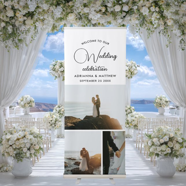 Wedding Celebration Script Photo Collage Retractable Banner (Creator Uploaded)