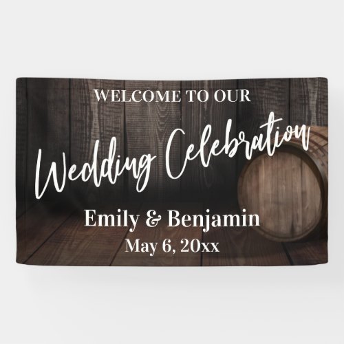 Wedding Celebration Typography Rustic Wood Barrel Banner