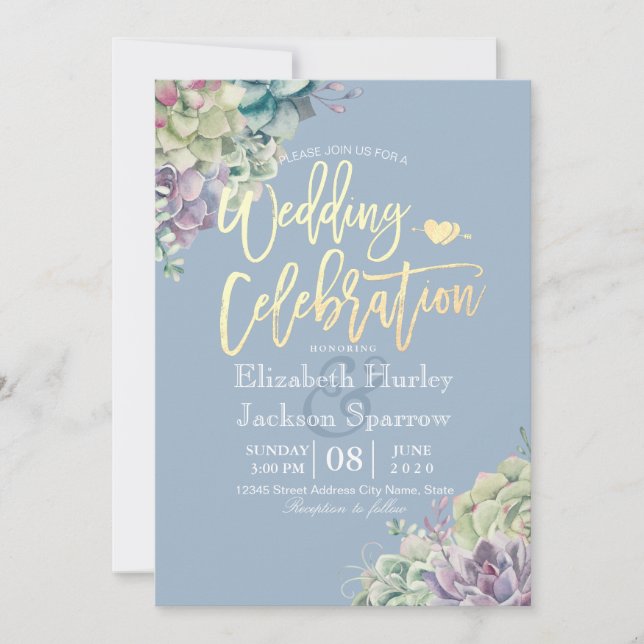 Wedding Celebration Watercolor Succulent Plants Invitation (Front)
