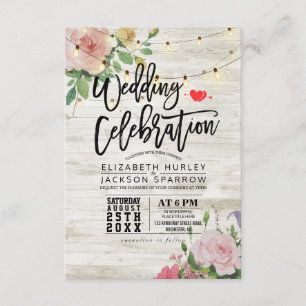 Wedding Celebration White Wood Floral String Light Invitation