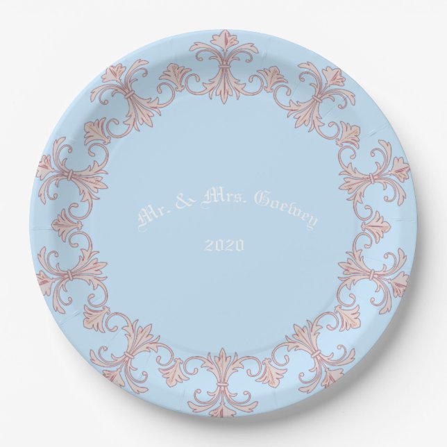 Wedding Celebrations Blue  Personalize Paper Plates (Front)